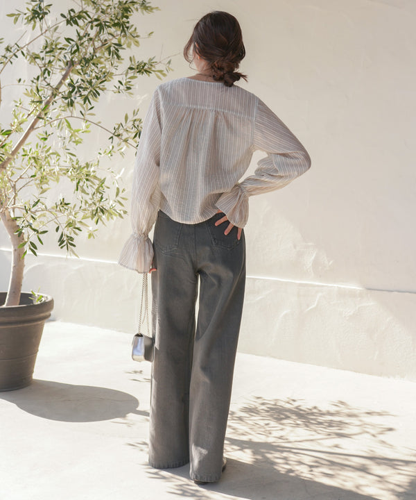 ギャザーキャンディースリーブブラウス