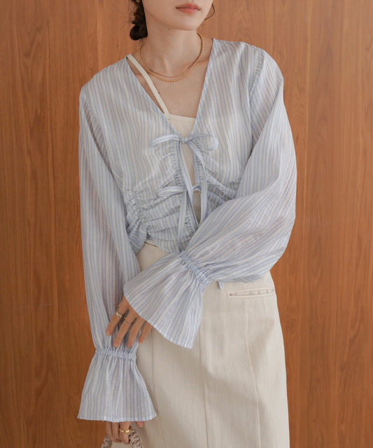 ギャザーキャンディースリーブブラウス