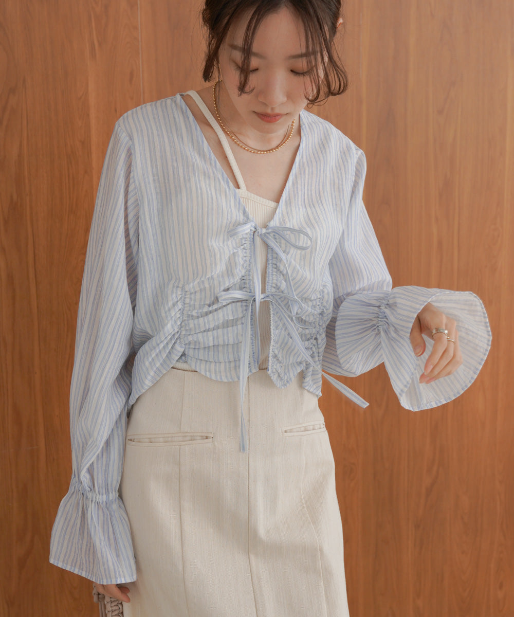 ギャザーキャンディースリーブブラウス