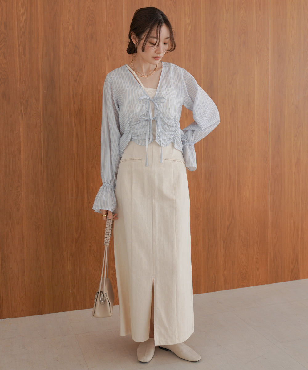 ギャザーキャンディースリーブブラウス