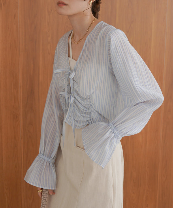 ギャザーキャンディースリーブブラウス