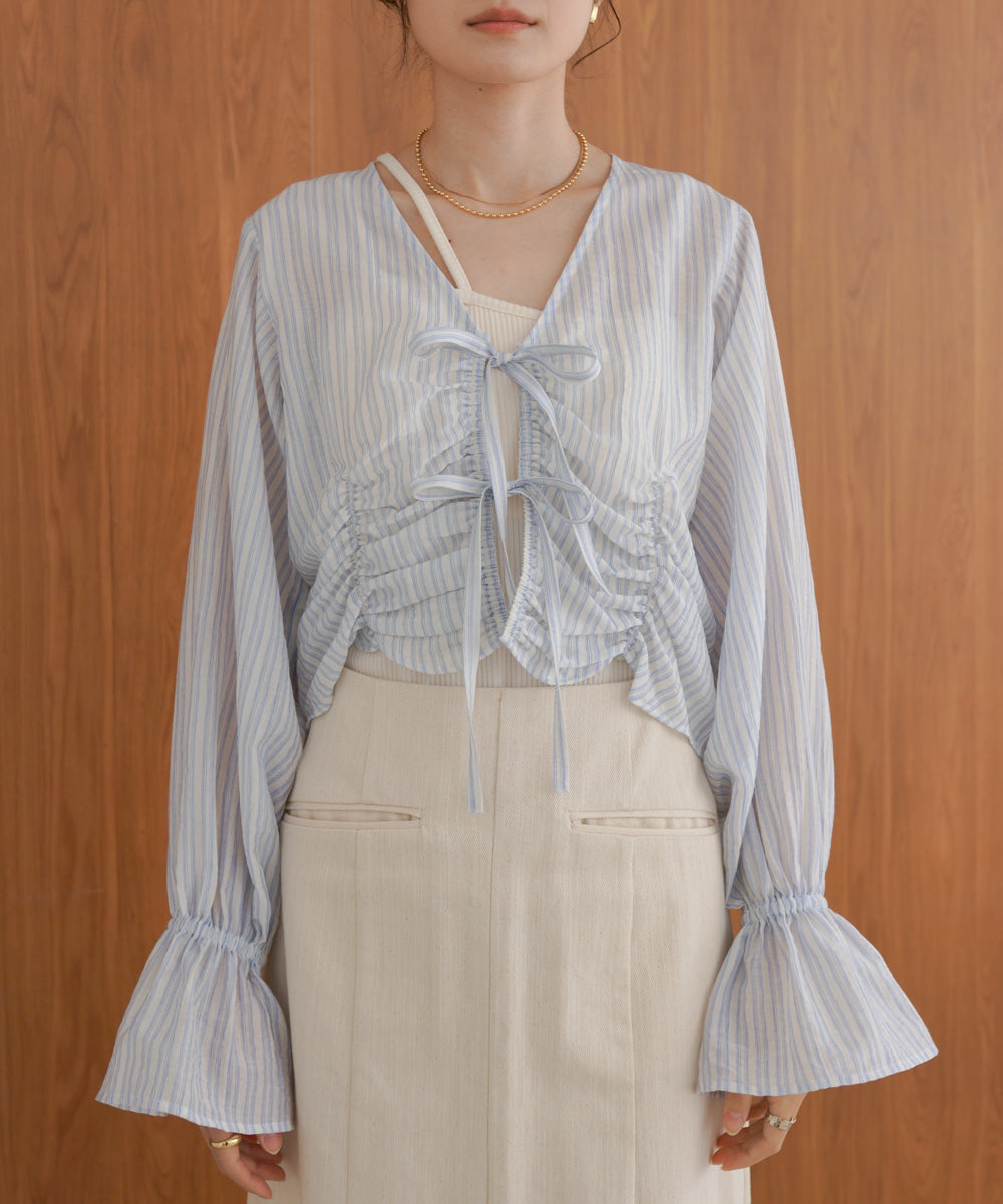 ギャザーキャンディースリーブブラウス