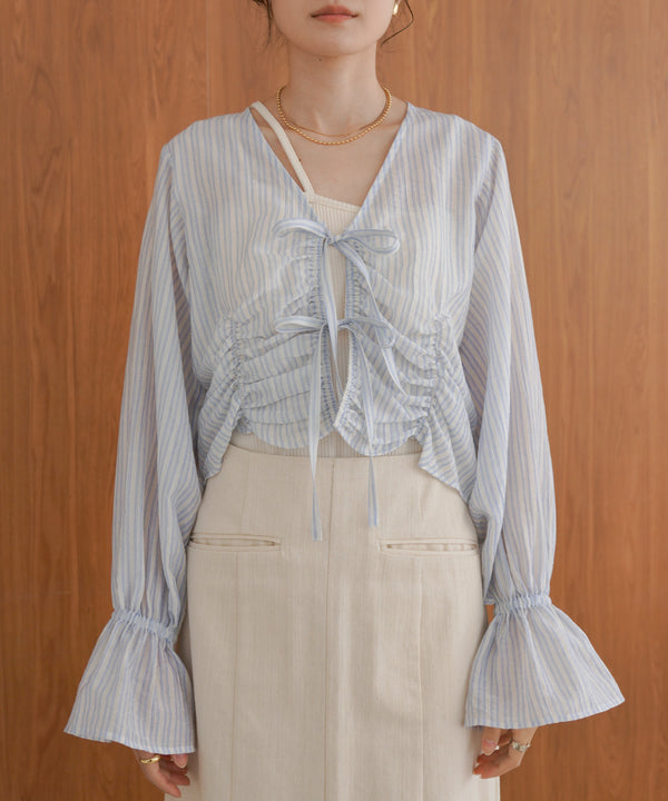 ギャザーキャンディースリーブブラウス