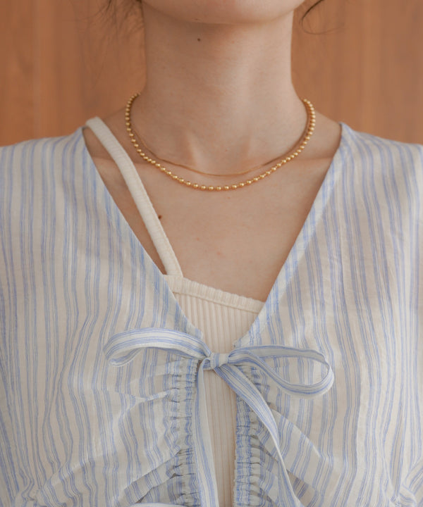 ギャザーキャンディースリーブブラウス