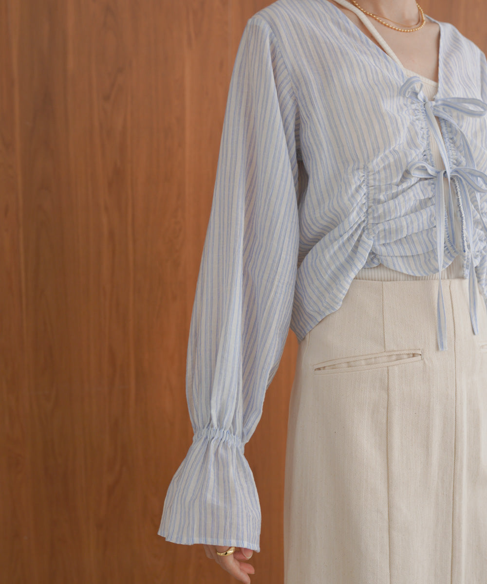 ギャザーキャンディースリーブブラウス