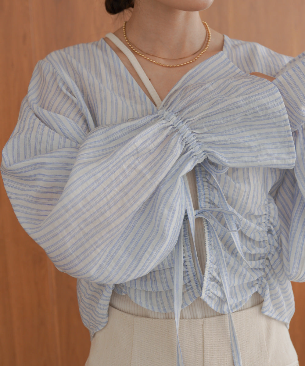 ギャザーキャンディースリーブブラウス