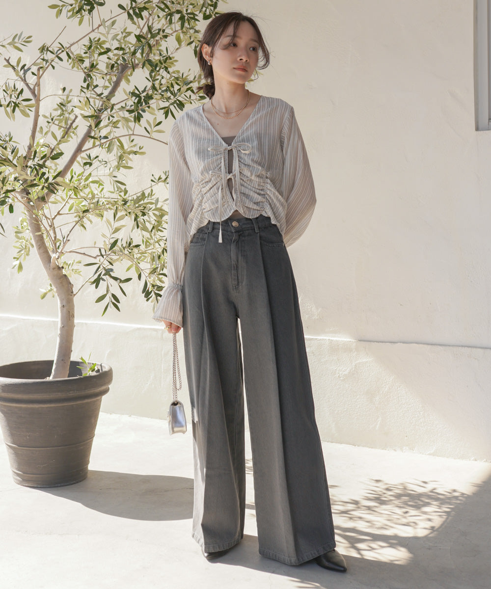 ギャザーキャンディースリーブブラウス