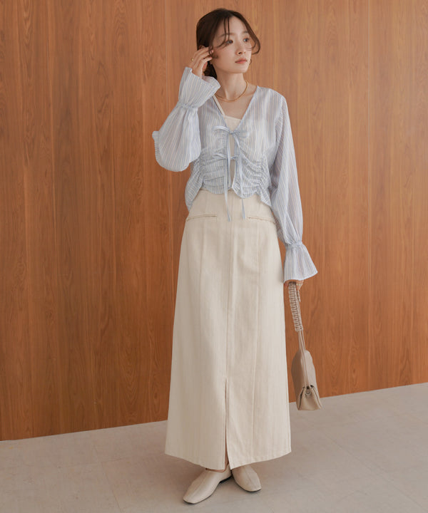 ギャザーキャンディースリーブブラウス