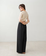 シアー使い５分袖リブニットトップス