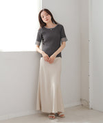 シアー使い５分袖リブニットトップス