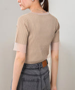シアー使い５分袖リブニットトップス