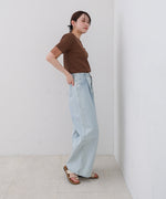 シアー使い５分袖リブニットトップス