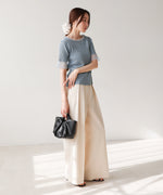 シアー使い５分袖リブニットトップス