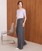 シアー使い５分袖リブニットトップス