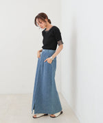 シアー使い５分袖リブニットトップス