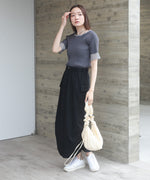 シアー使い５分袖リブニットトップス