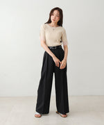 シアー使い５分袖リブニットトップス