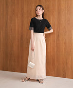 シアー使い５分袖リブニットトップス