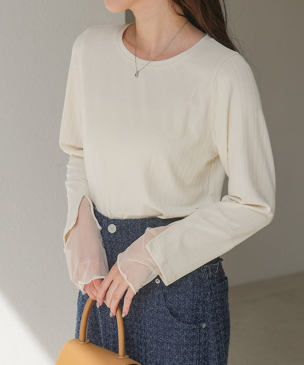 袖スリットチュールカットトップス