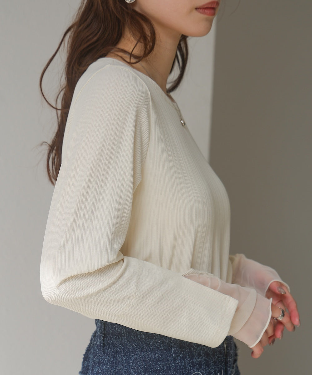 袖スリットチュールカットトップス