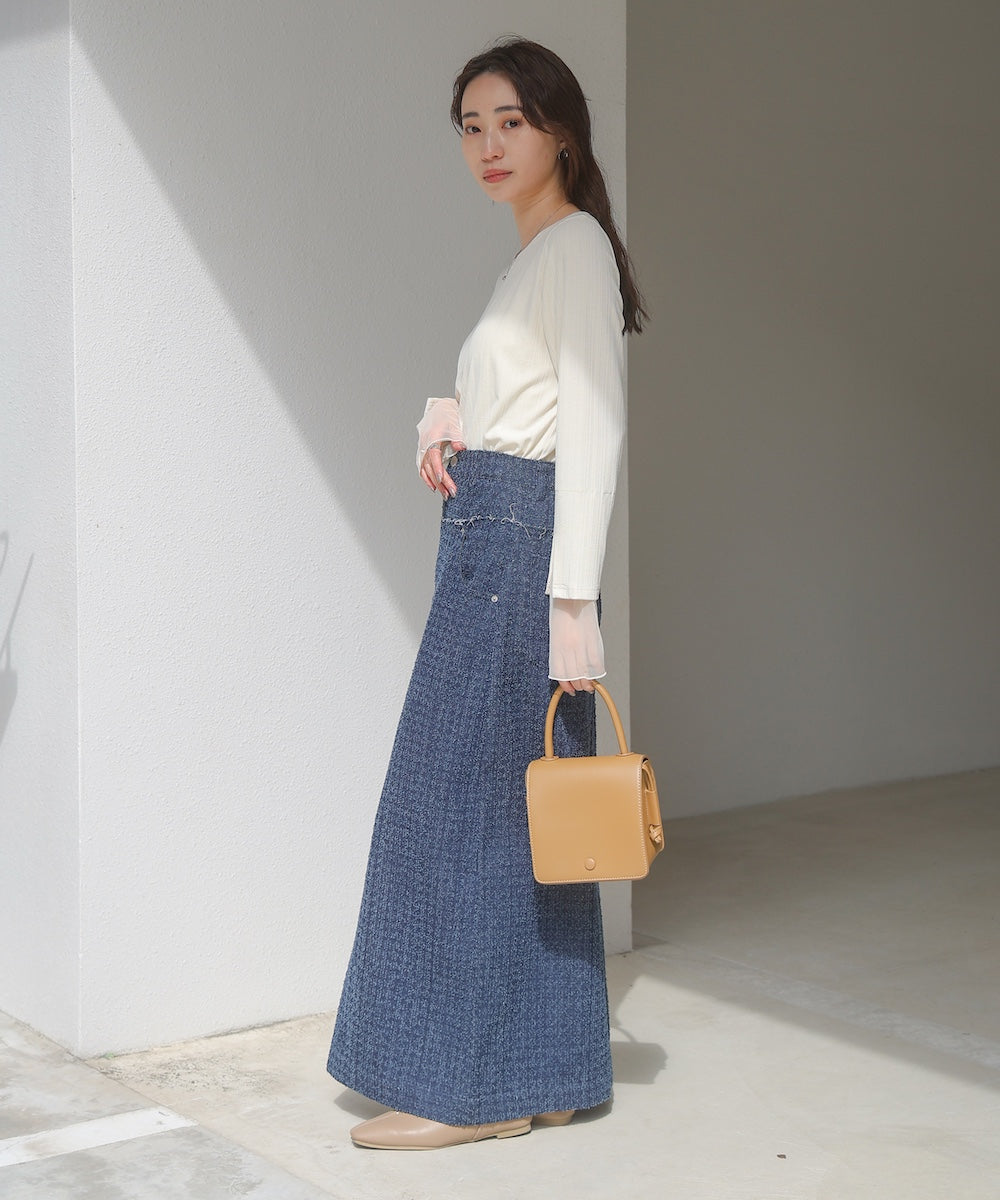 袖スリットチュールカットトップス