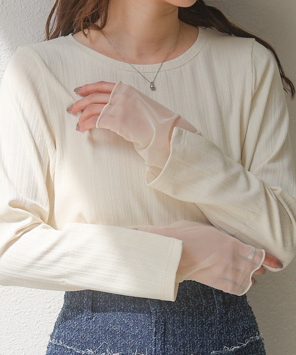 袖スリットチュールカットトップス