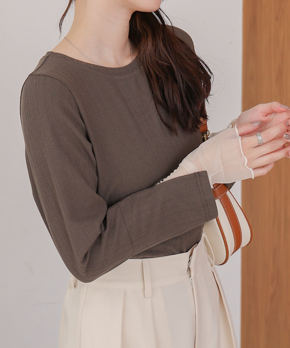 袖スリットチュールカットトップス