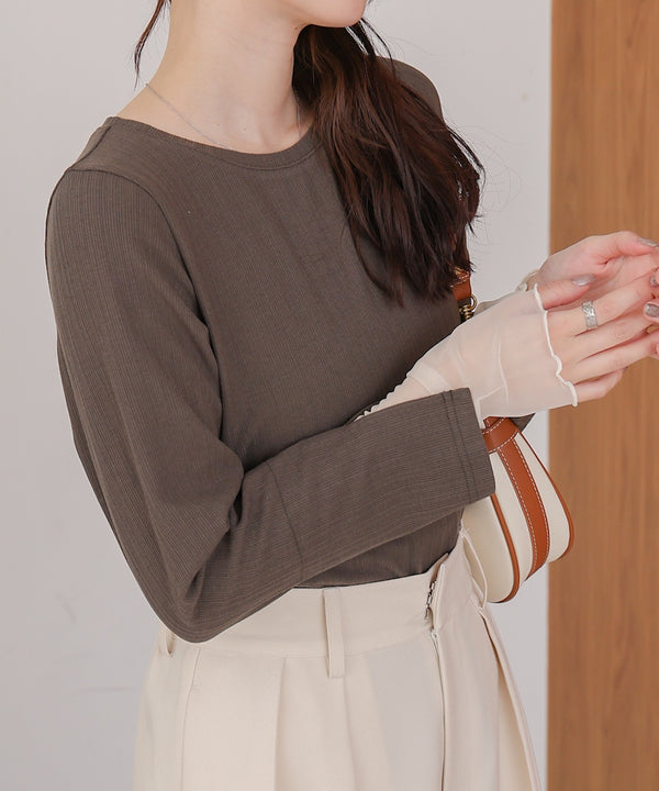 袖スリットチュールカットトップス