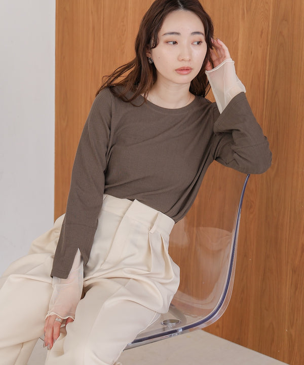 袖スリットチュールカットトップス