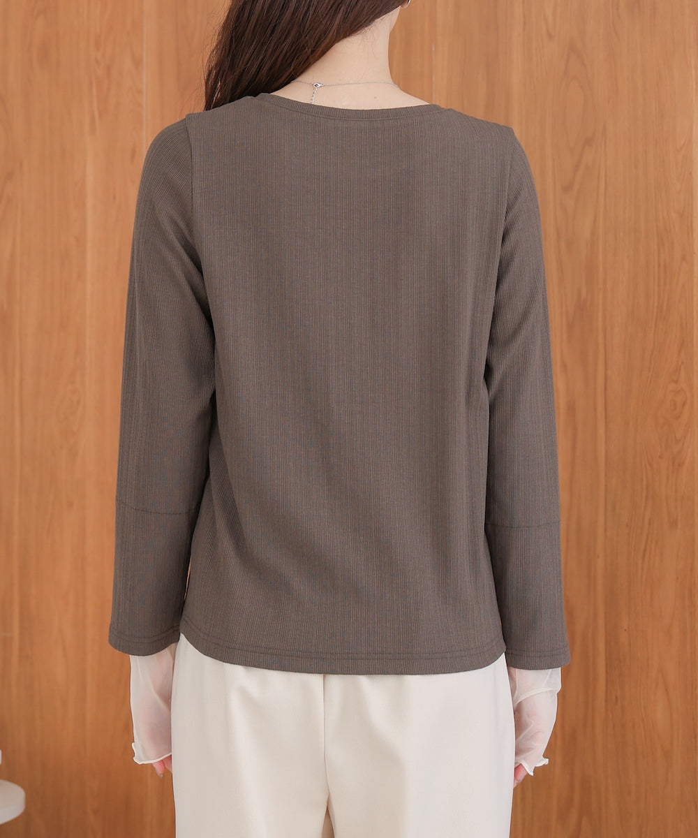 袖スリットチュールカットトップス