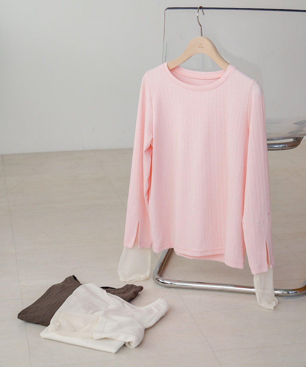 袖スリットチュールカットトップス