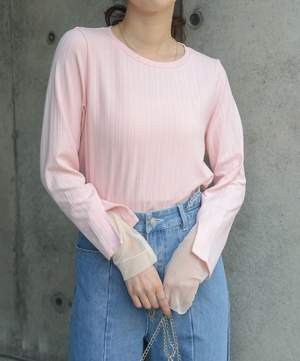 袖スリットチュールカットトップス