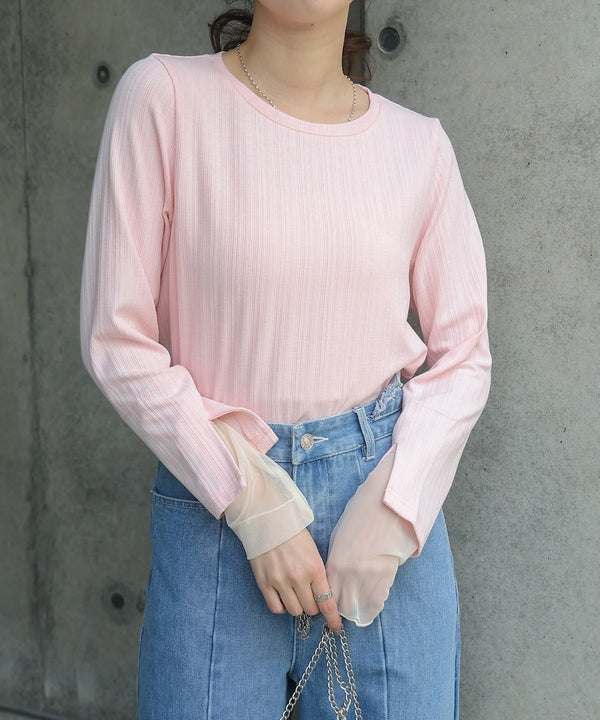 袖スリットチュールカットトップス