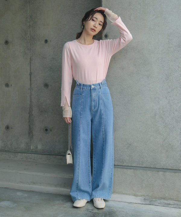 袖スリットチュールカットトップス