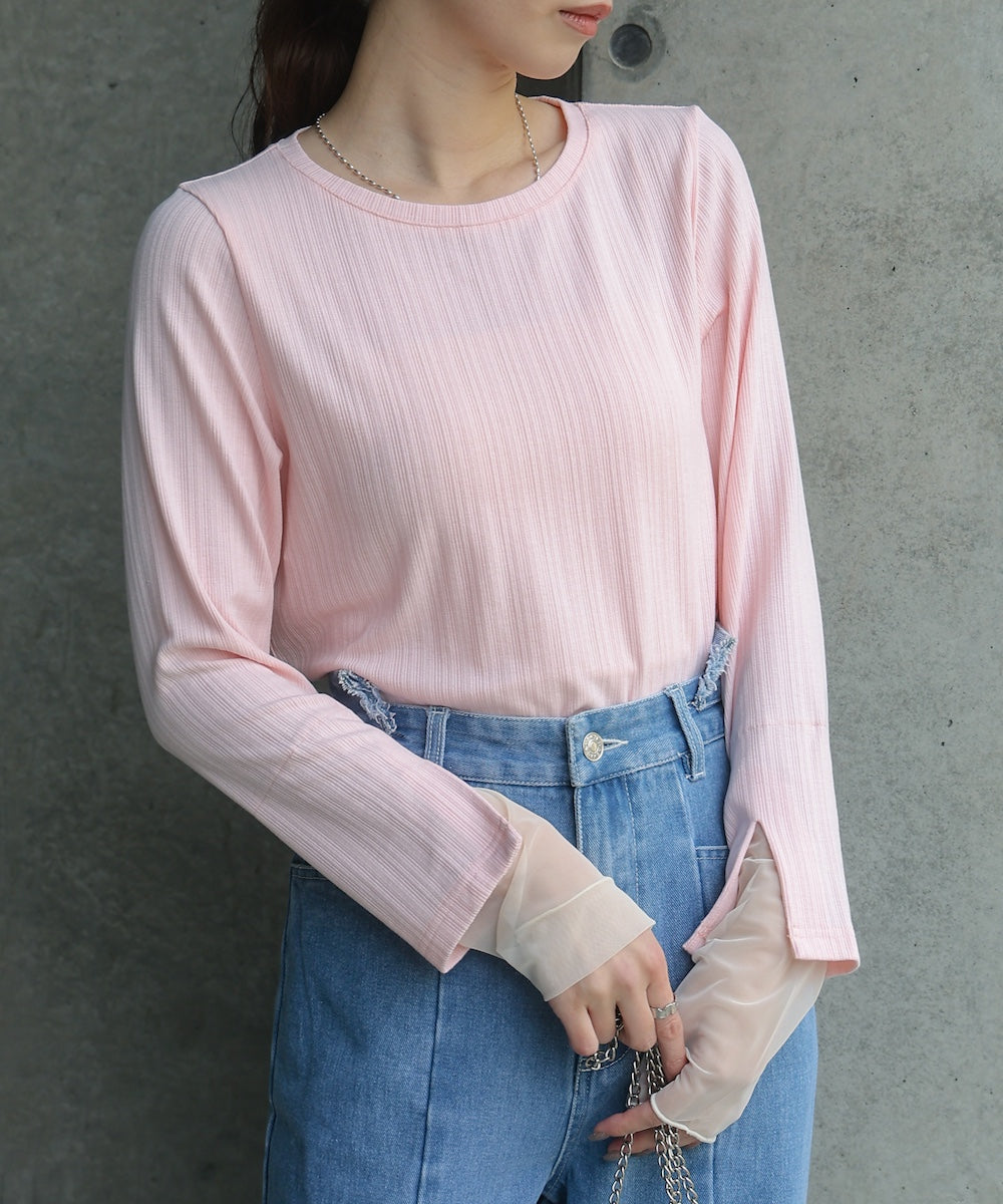 袖スリットチュールカットトップス