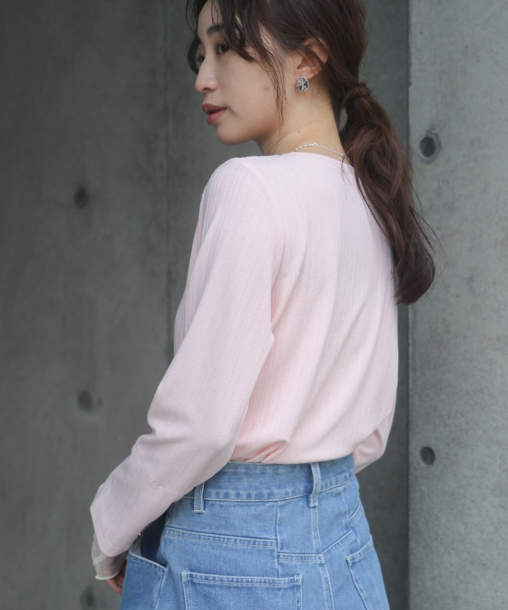 袖スリットチュールカットトップス