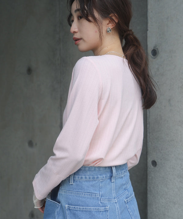 袖スリットチュールカットトップス