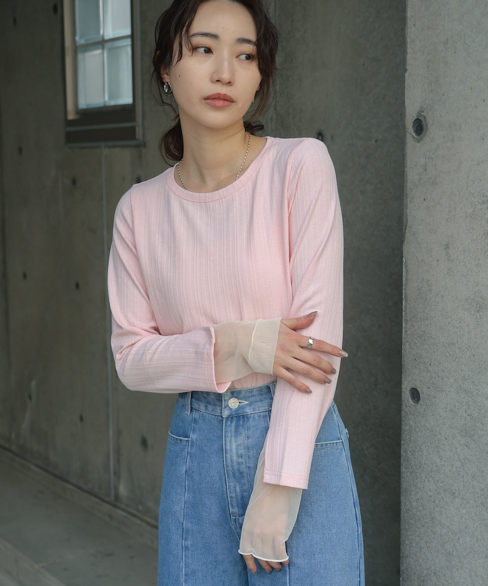 袖スリットチュールカットトップス