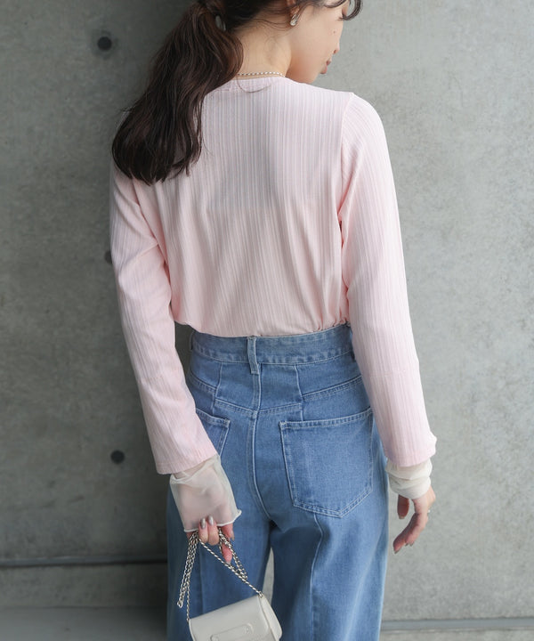 袖スリットチュールカットトップス