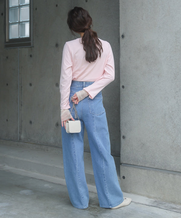 袖スリットチュールカットトップス