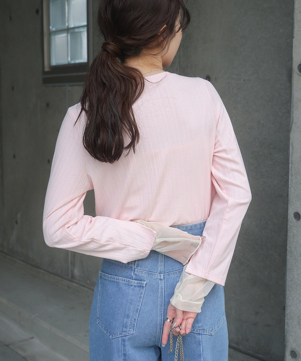 袖スリットチュールカットトップス