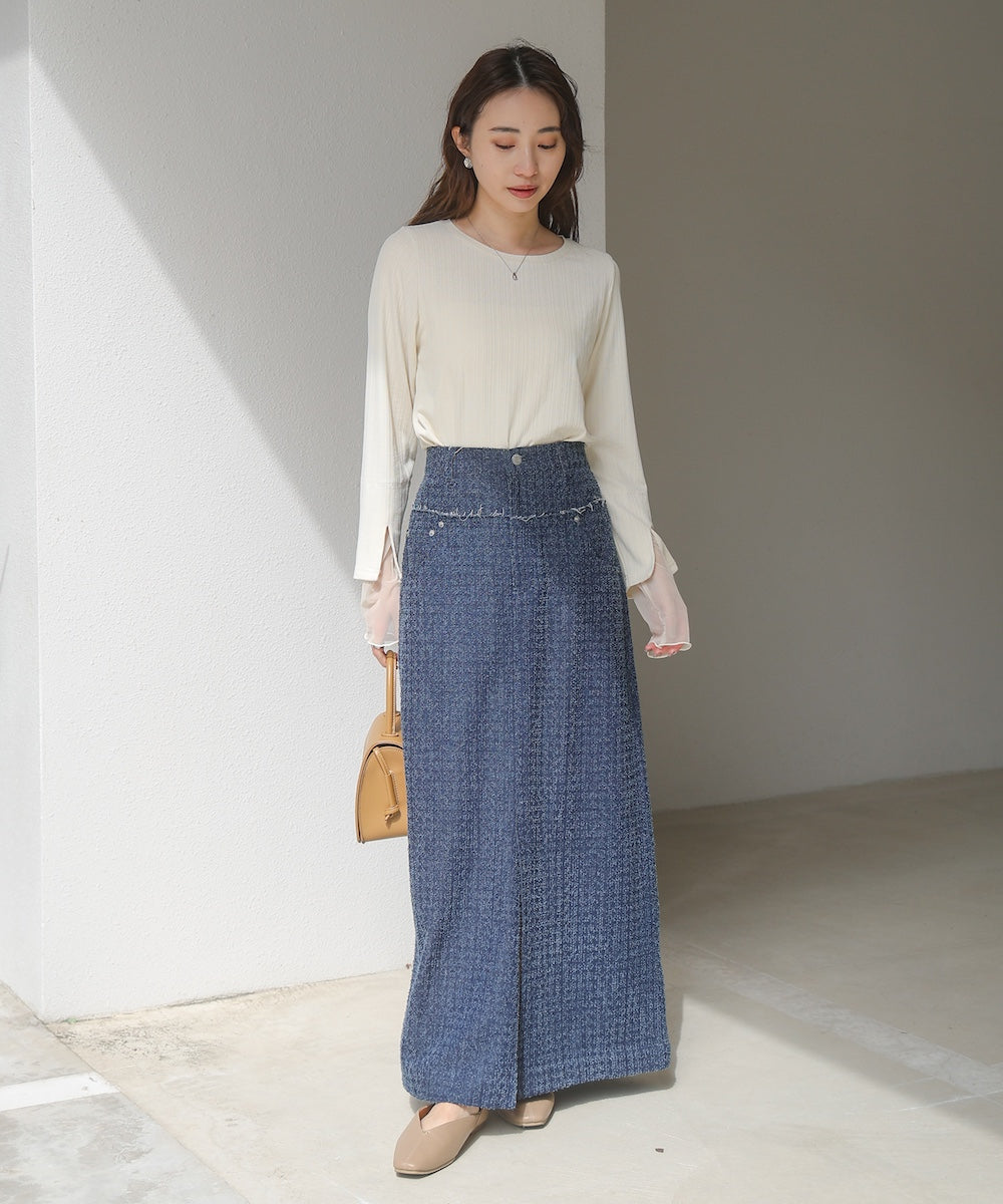 袖スリットチュールカットトップス