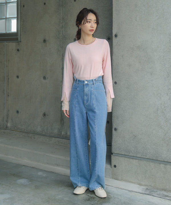 袖スリットチュールカットトップス