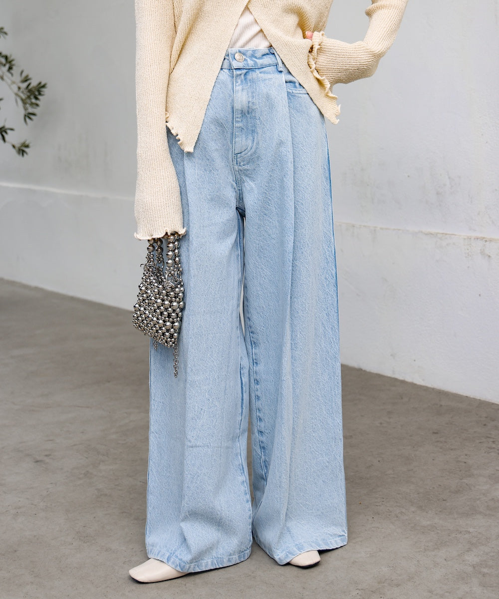 【S・M・Lサイズ展開】タック入りデニムパンツ