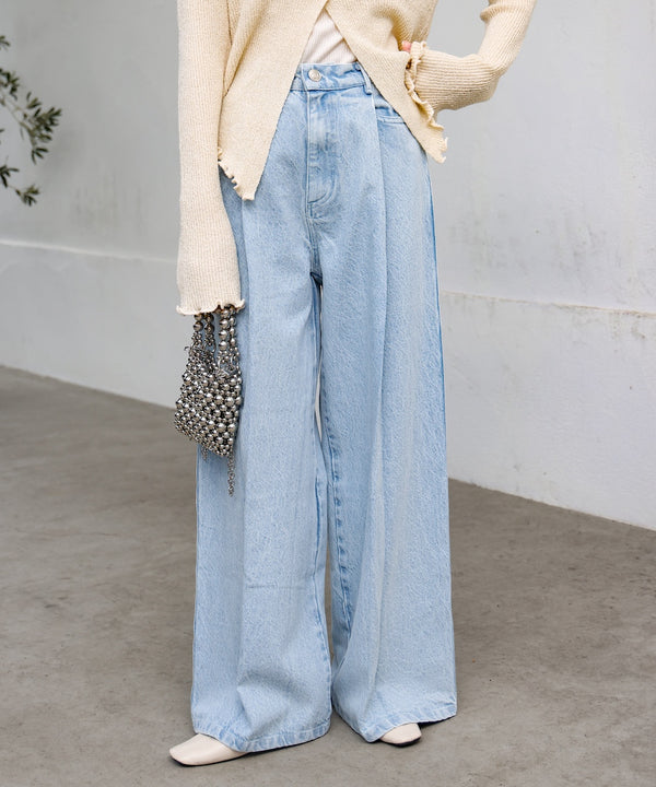 【S・M・Lサイズ展開】タック入りデニムパンツ