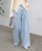 【S・M・Lサイズ展開】タック入りデニムパンツ