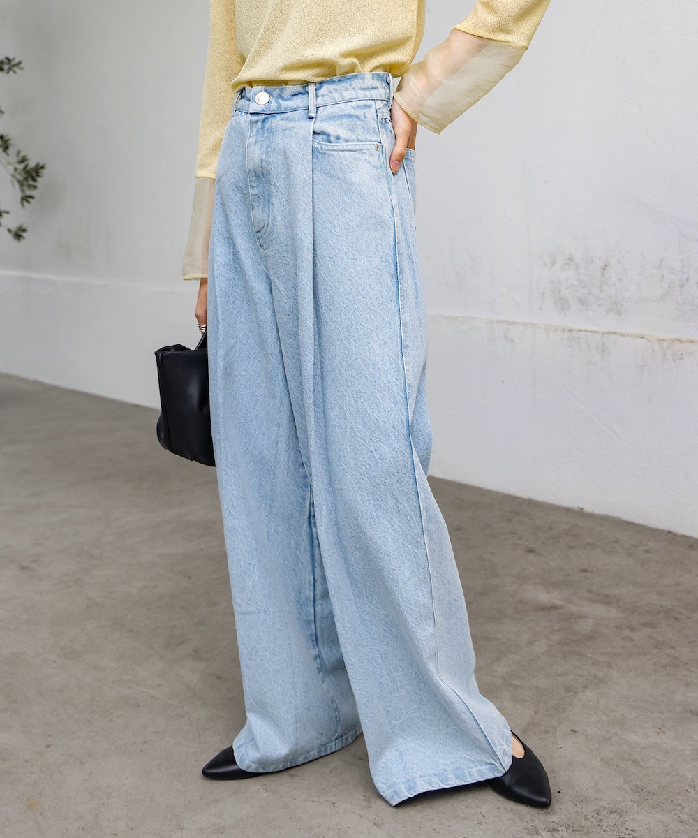 【S・M・Lサイズ展開】タック入りデニムパンツ
