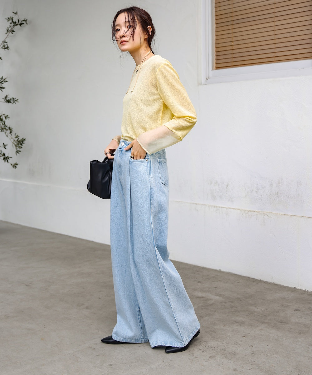 【S・M・Lサイズ展開】タック入りデニムパンツ