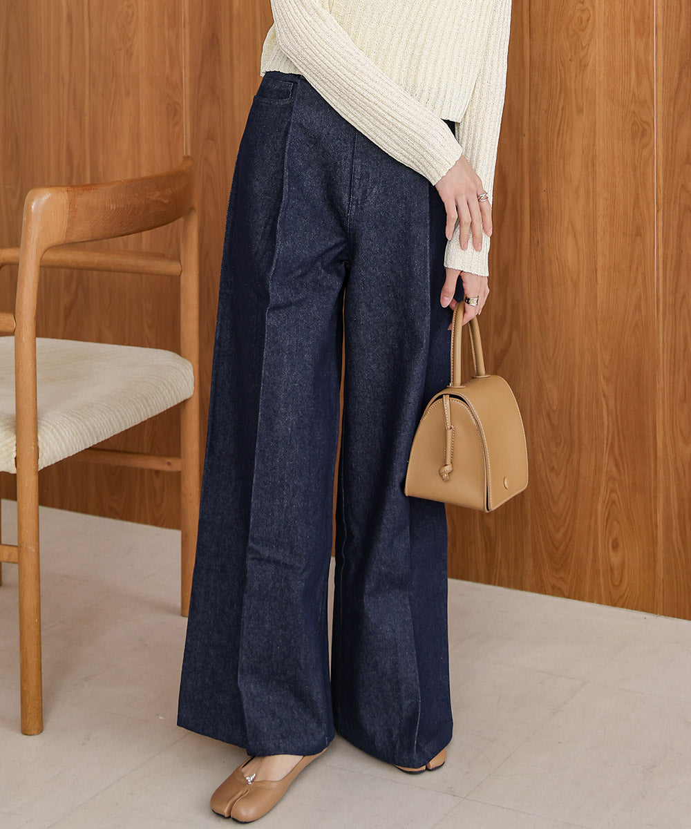 【S・M・Lサイズ展開】タック入りデニムパンツ