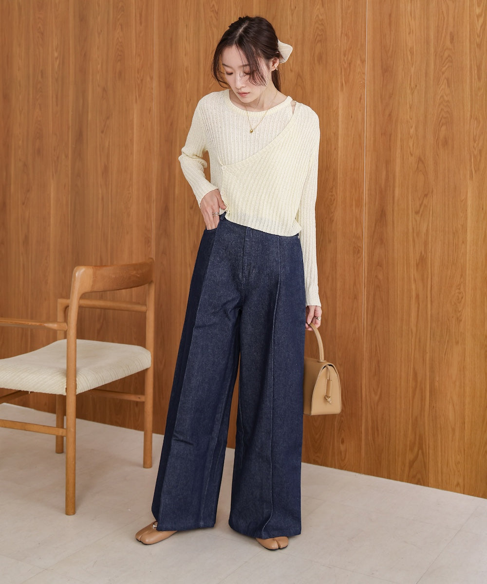 【S・M・Lサイズ展開】タック入りデニムパンツ